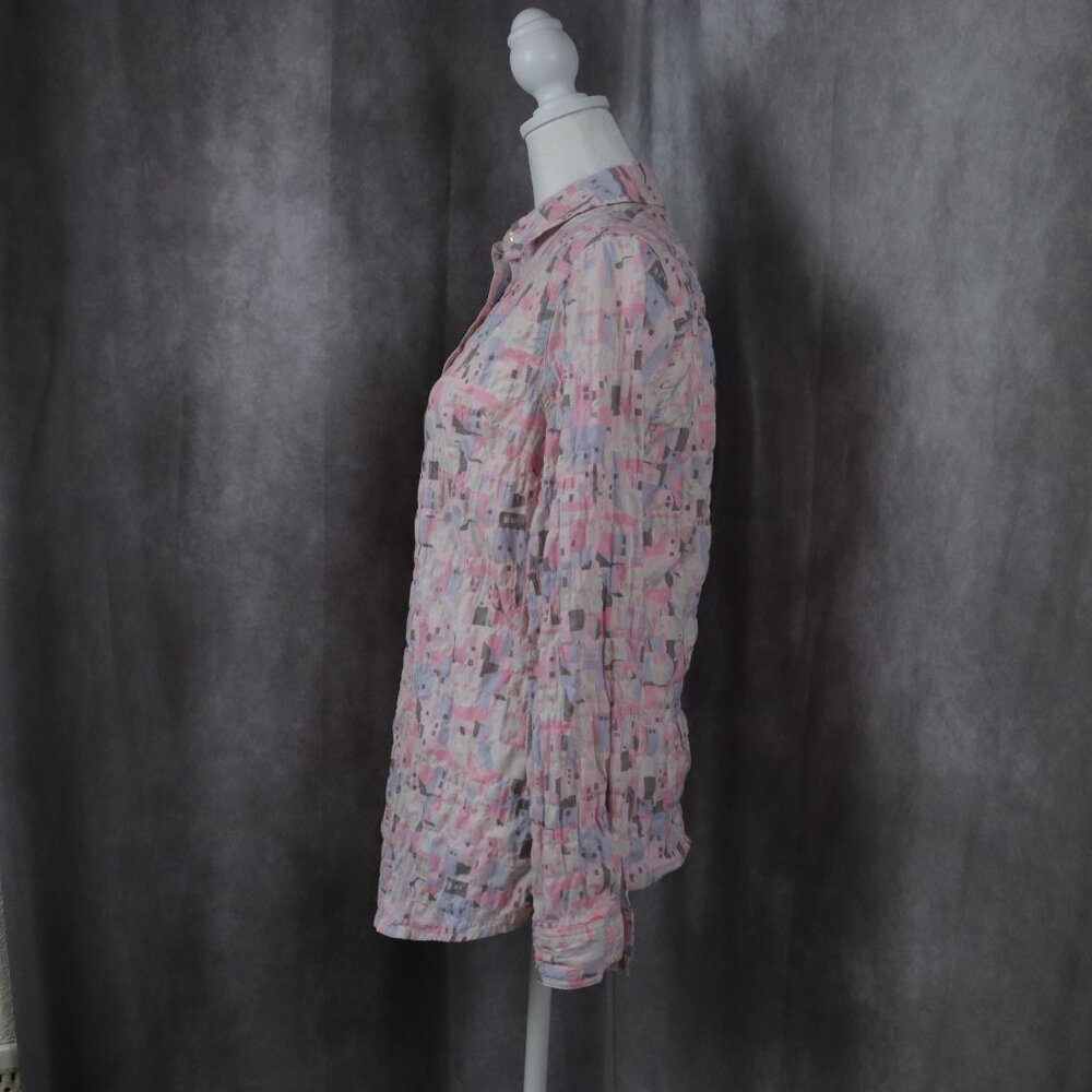J Mclaughlin Top Womens XS Pink Printed Button Long Sleeve Blouse Preppy - Picture 3 of 12